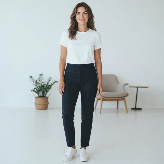 Robell Bella Check Trouser Blue 52564