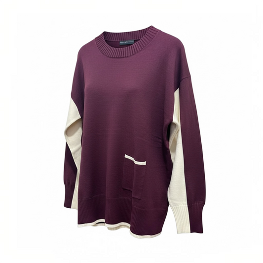 Peruzzi Contrast Trim Burgundy Swester