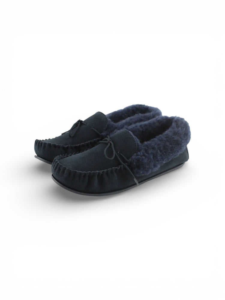 Willow Ladies Wool Lined Moccasin With Sole Navy
