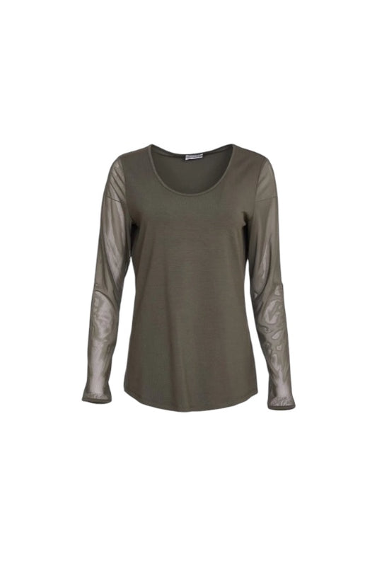 Naya Mesh Sleeve Top Khaki