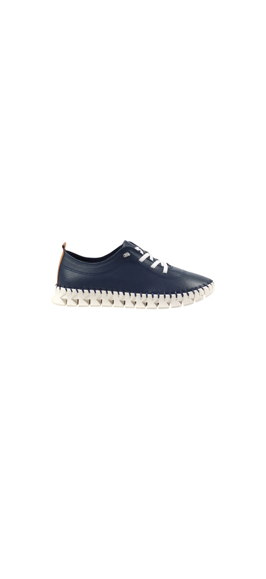 Lunar St Austell Navy Leather Plimsoll