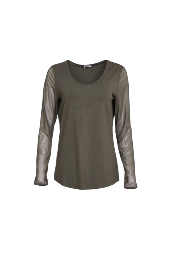 NAYA NAW24106 Mesh Sleeve Top Khaki