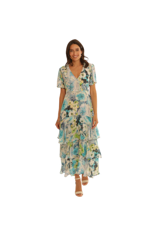 Pomodoro 82501 Watercolour Midaxi Dress Turquoise