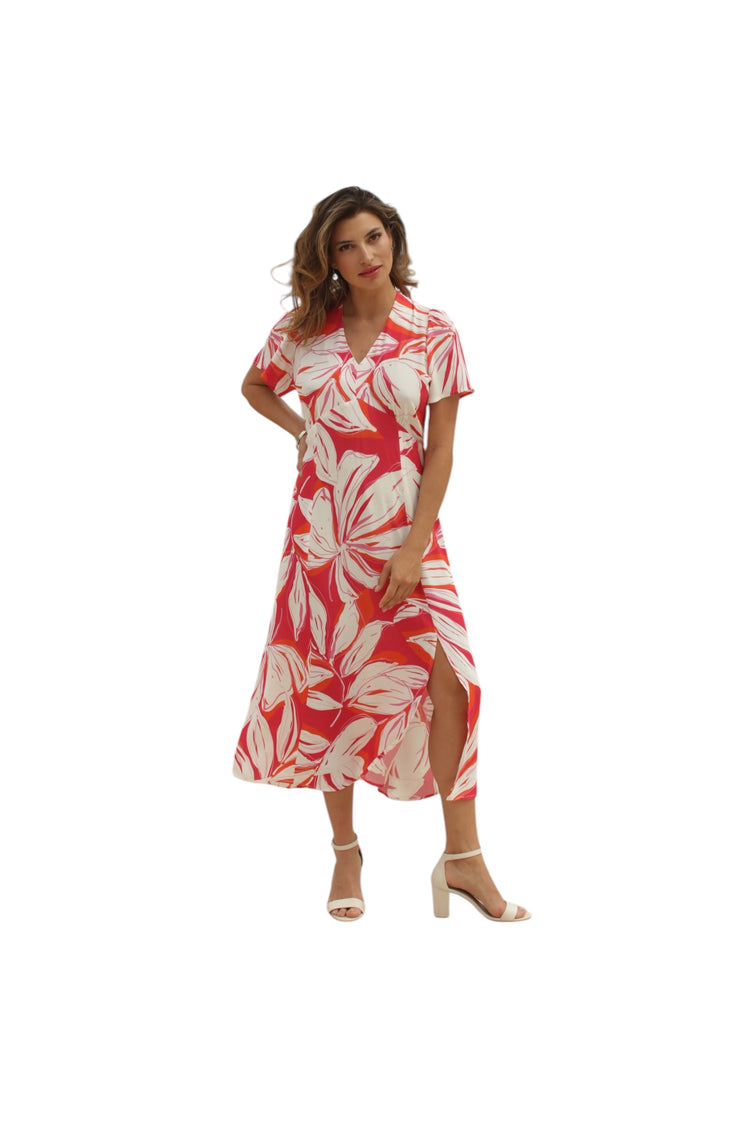 Pomodoro 12505 Navy Darcy Tea Dress Raspberry