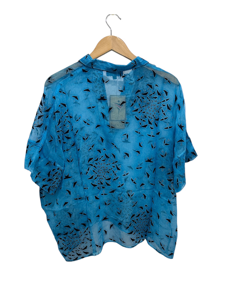 Yauvan Flocked Bird Top 7644 Aqua