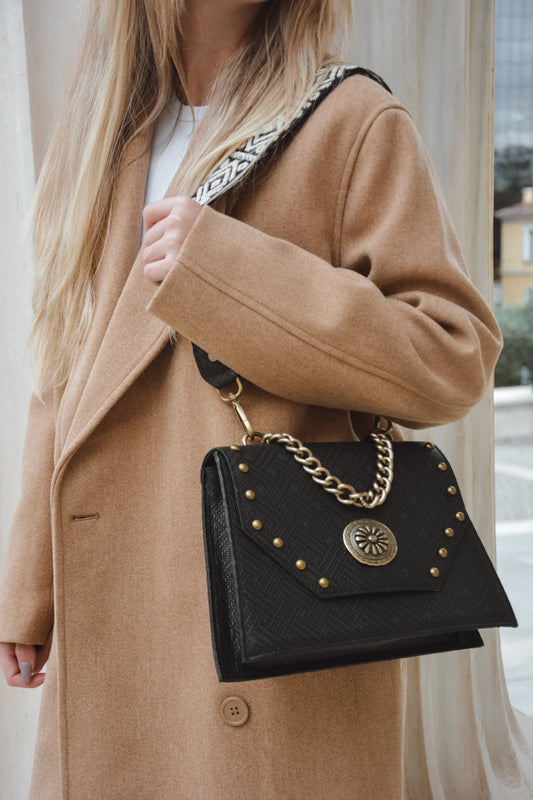 Bonendis Chiara Black Textured Leather Shoulder Bag