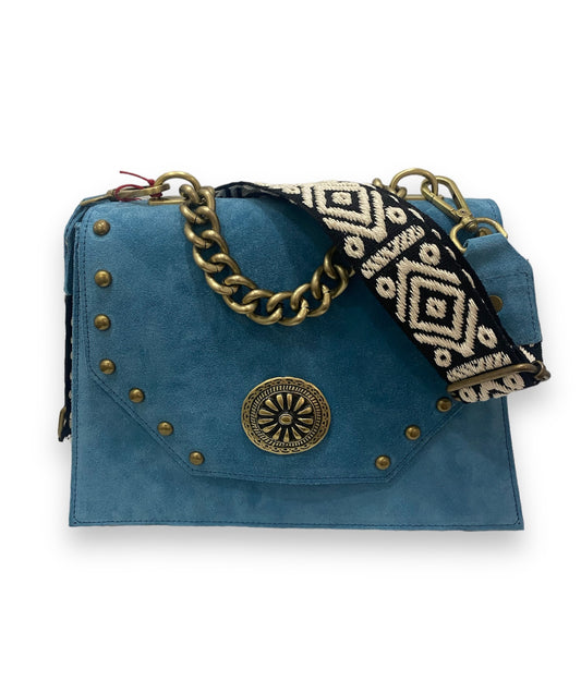 Bonendis Chiara Leather Shoulder Bag - Blue Suede  -