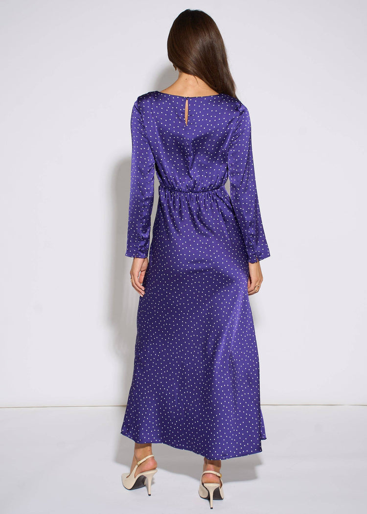 Gini London Polka Long Sleeve Satin Midi Dress