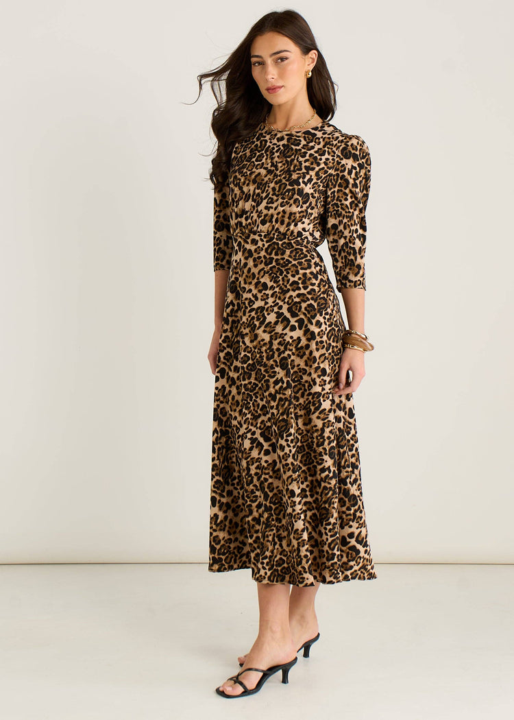 Gini London Animal Print Satin Shift Midi Dress