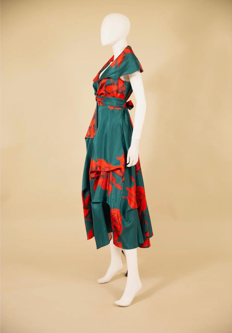 Cape Neck Print Dress