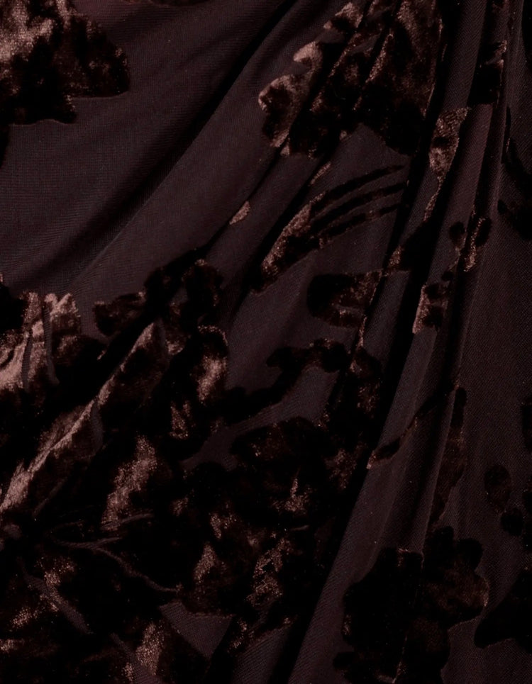 Chocolate Floral Velvet Devore
Faux Wrap Midaxi Dress