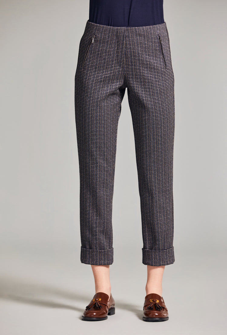 Peruzzi W24117 Checked Ankle Trousers Navy