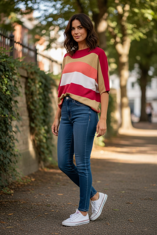 Pomodoro Batwing Stripe Jumper (colour options)