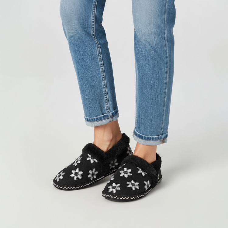 Daisy Slippers Black