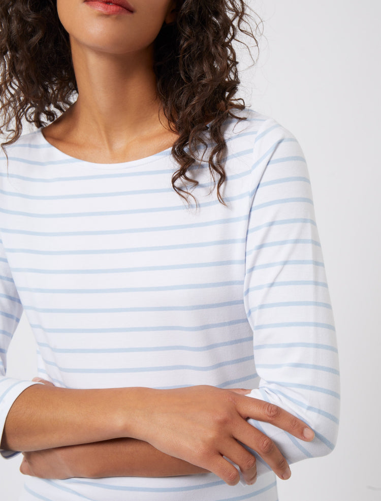 Great Plains Essential Boat Neck Tee White/Blue Stripe