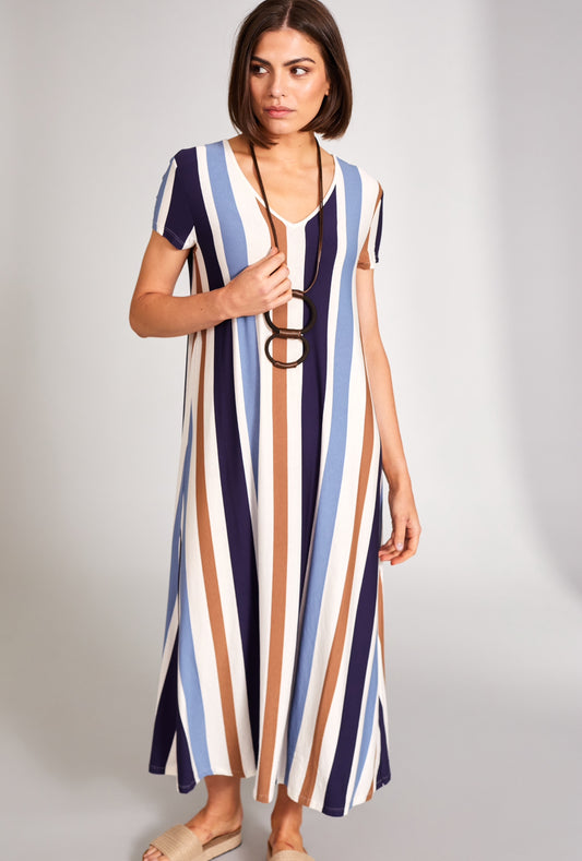 Peruzzi S24214 Dress Multi Stripe Maxi