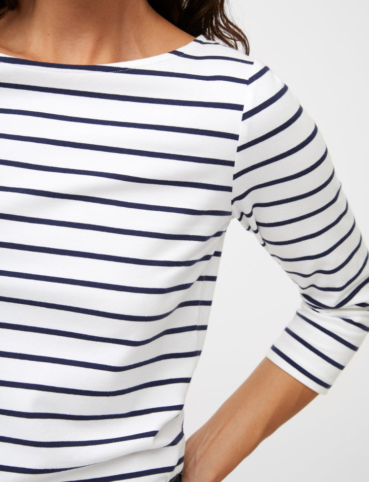 Great Plains Essential Boat Neck Tee White/Navy stripe