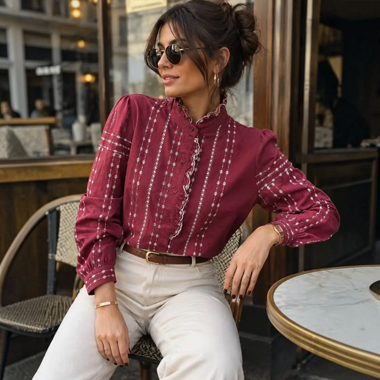 Emma & Ashley Embroidered Shirt with Frill Collar