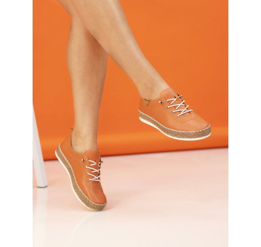 Evie Orange Leather Plimsole