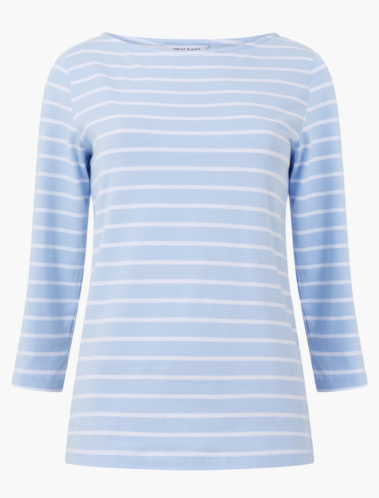 Great Plains Essential Boat Neck Tee PaleBlue/White