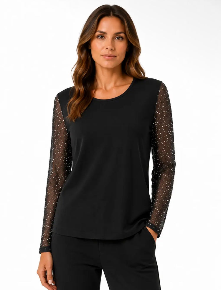 MJ Top with Diamante Mesh Sleeve