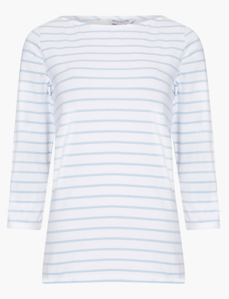 Great Plains Essential Boat Neck Tee White/Blue Stripe