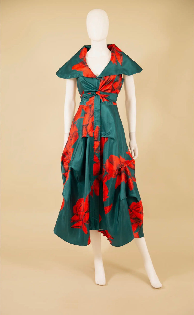 Cape Neck Print Dress
