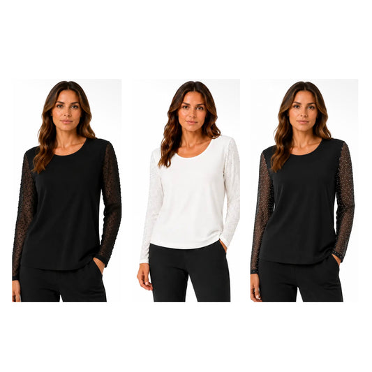 MJ Top with Diamante Mesh Sleeve