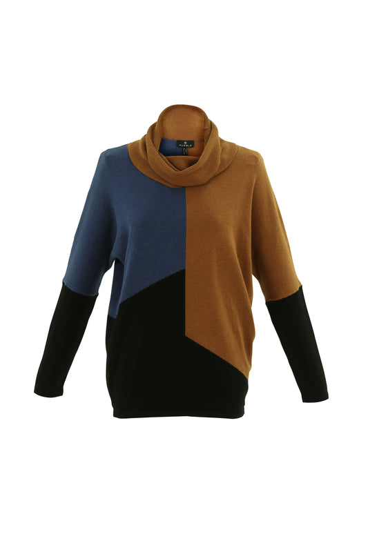 Marble 6765-224 Cowl Sweater Camel/Indigo