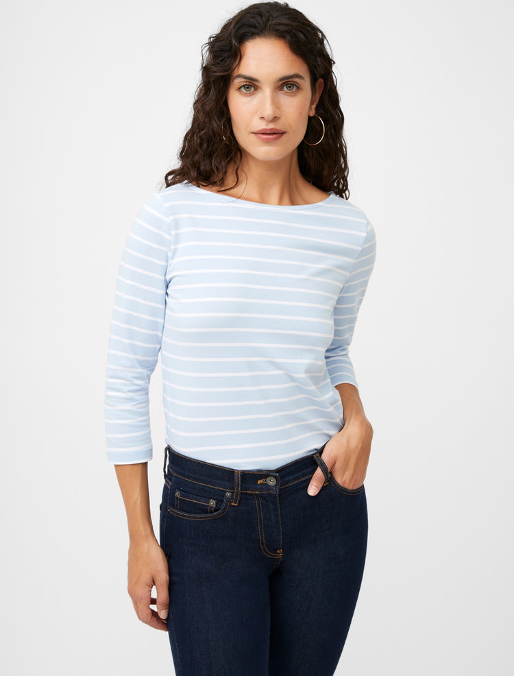 Great Plains Essential Boat Neck Tee PaleBlue/White