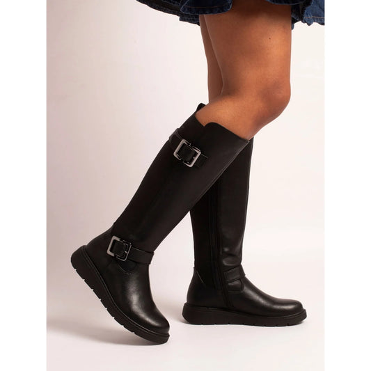 Lunar Devon Full Elastic Wide Fit Long Boot Black