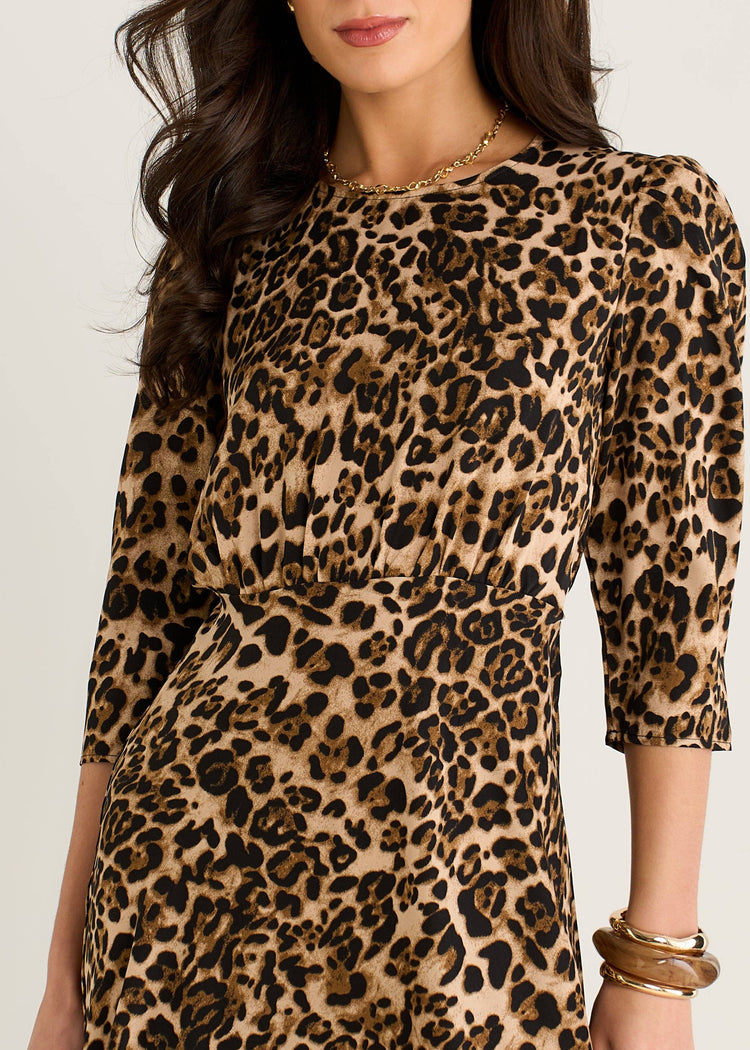Gini London Animal Print Satin Shift Midi Dress