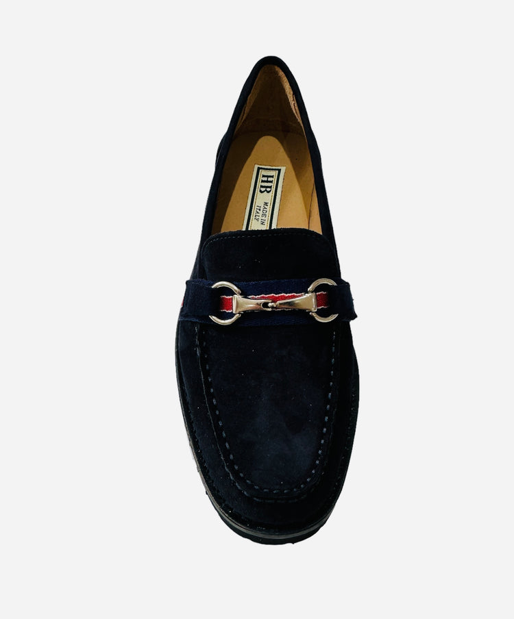 HB Buckle Moccasin Navy Suede 1064