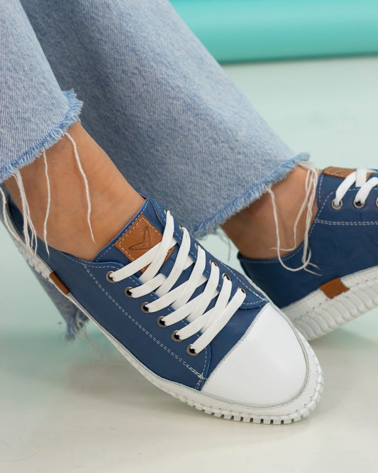 Lazy Dogz Truffle II Mid Blue Leather Plimsoll