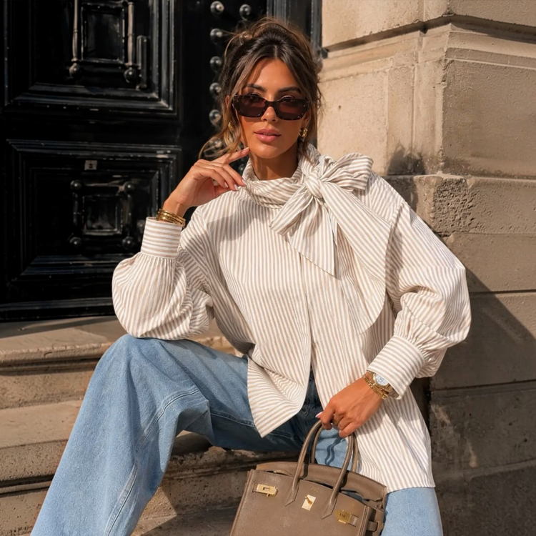 Emma & Ashley Tie Neck Striped Shirt