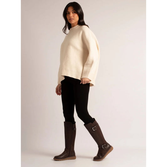 Lunar Devon Full Elastic Wide Fit Long Boot Brown