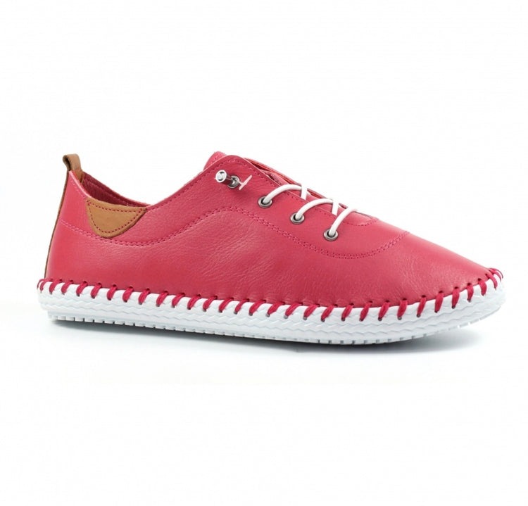Lunar St Ives FLE030 Leather Raspberry Plimsoll