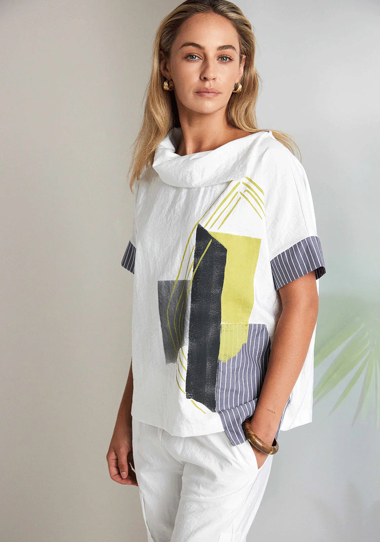 Naya Print & Stripes Top with Collar NAS26267