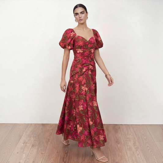 Anaya Print Puff Sleeve Ruched Dress