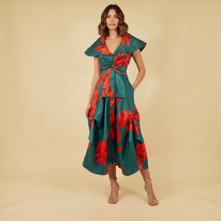 Cape Neck Print Dress