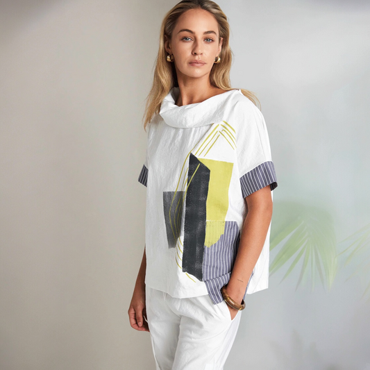 Naya Print & Stripes Top with Collar NAS26267