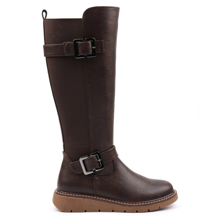 Lunar Devon Full Elastic Wide Fit Long Boot Brown