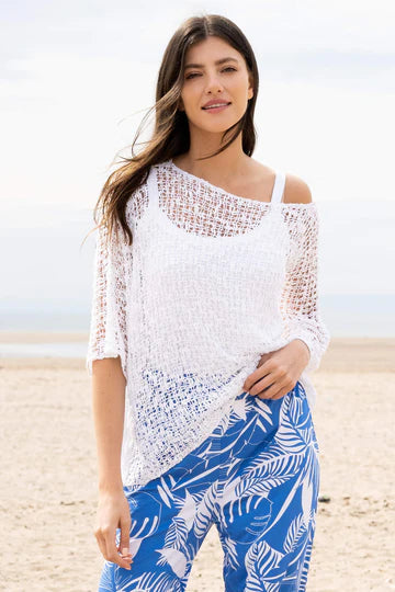 Marble Open Weave Top White