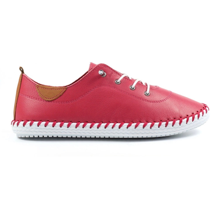 Lunar St Ives FLE030 Leather Raspberry Plimsoll