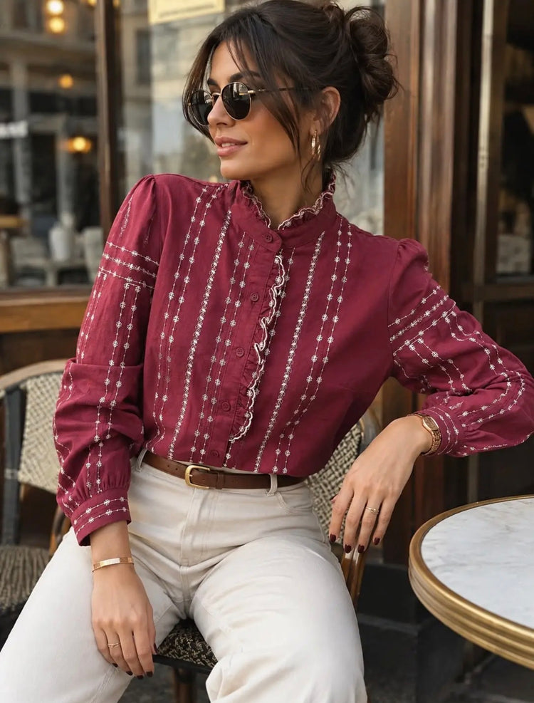 Emma & Ashley Embroidered Shirt with Frill Collar