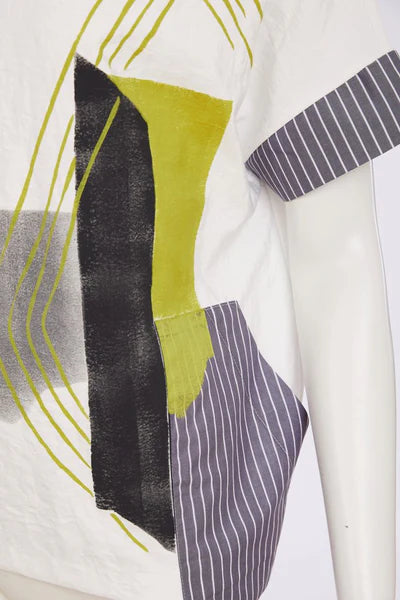 Naya Print & Stripes Top with Collar NAS26267