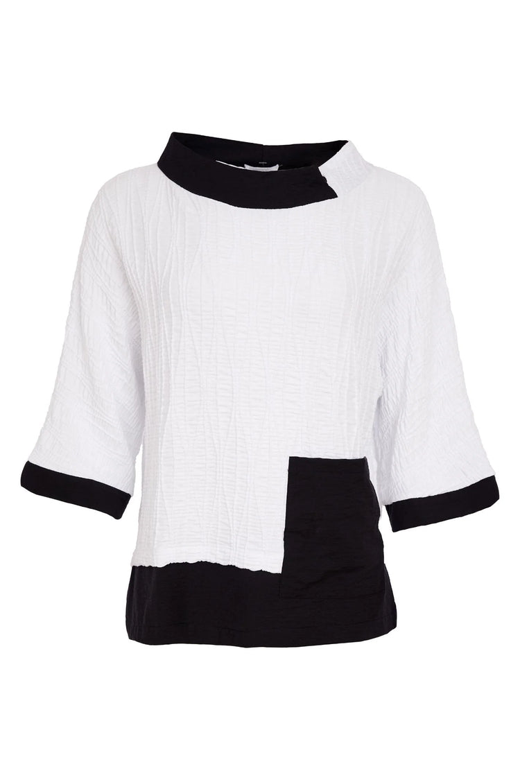 Naya Embossed Jacquard Top with Taffeta Pocket & Hem