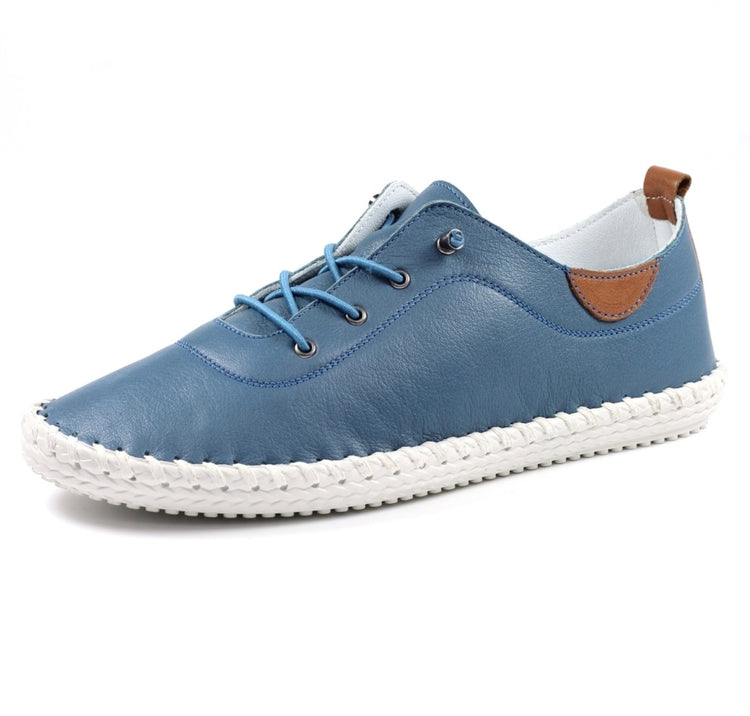 Lunar St Ives FLE030 Mid Blue Leather Plimsoll
