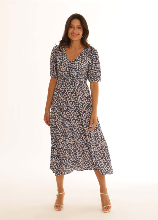 Pomodoro Ditsy Tea Dress Navy