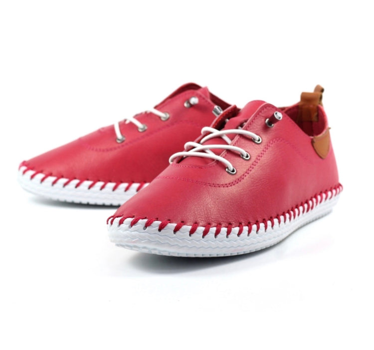 Lunar St Ives FLE030 Leather Raspberry Plimsoll